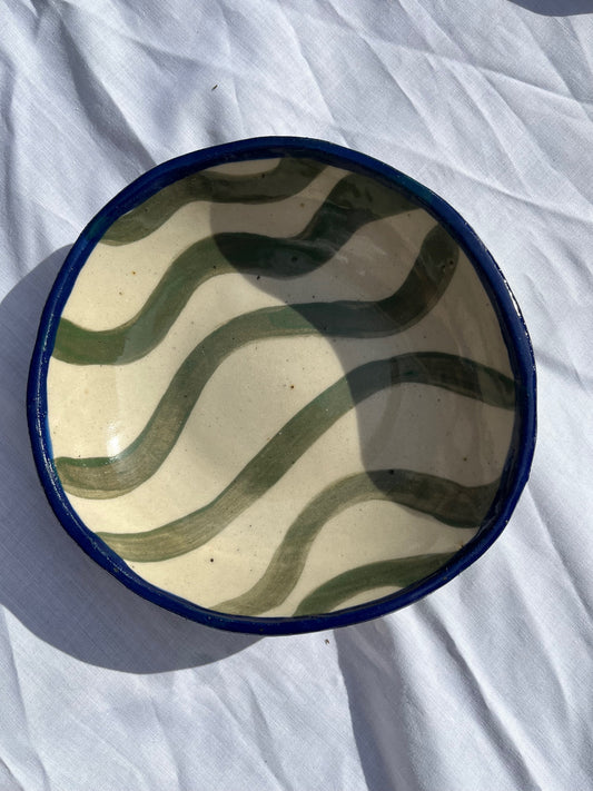 Squiggle Pasta Bowl - Green and Navy 17cm
