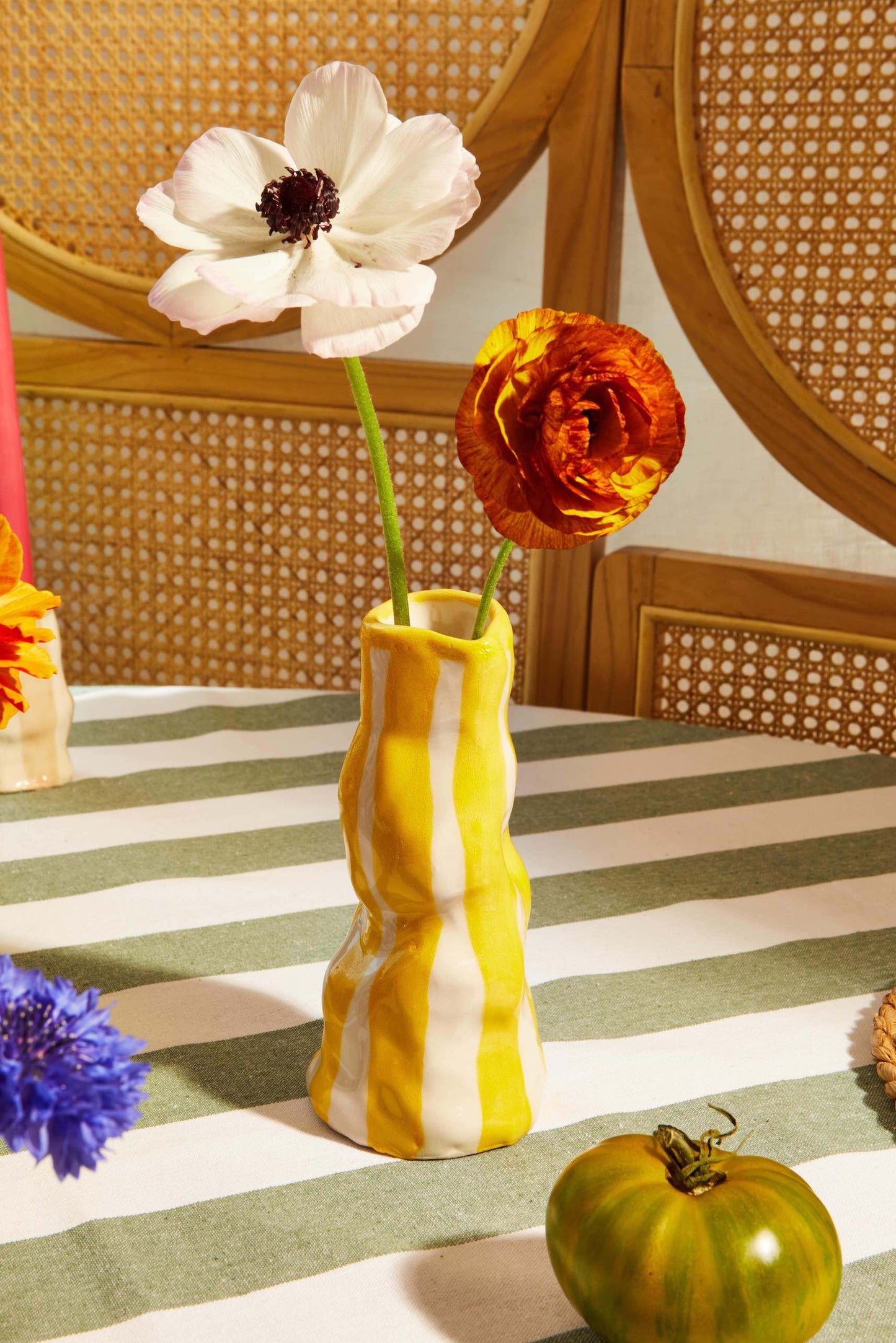 Bright Yellow Candy Stripe Vase