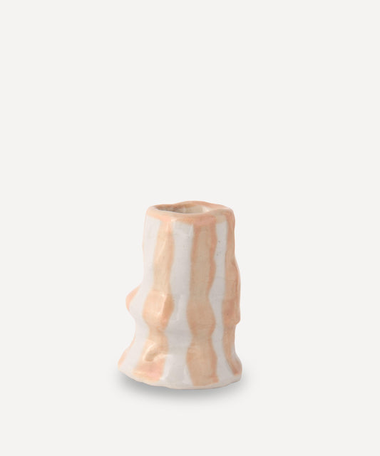 Ivory Beige Candy Stripe Candle Holder