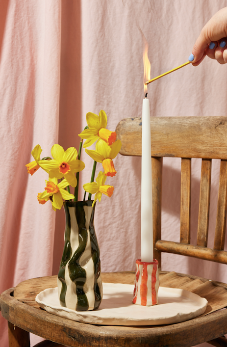 Flame Orange Candy Stripe Candle Holder